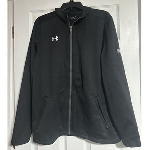 Under Armour Cold Gear Jacket Men's LG Black Fleece Full Zip Pockets Mock Neck